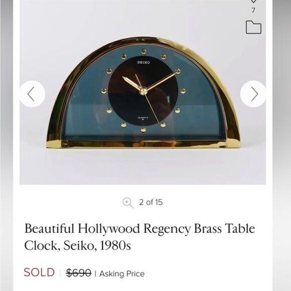 Beautiful 1Vintage Seiko Hollywood Regency Brass TableClock, 1980s, Gold